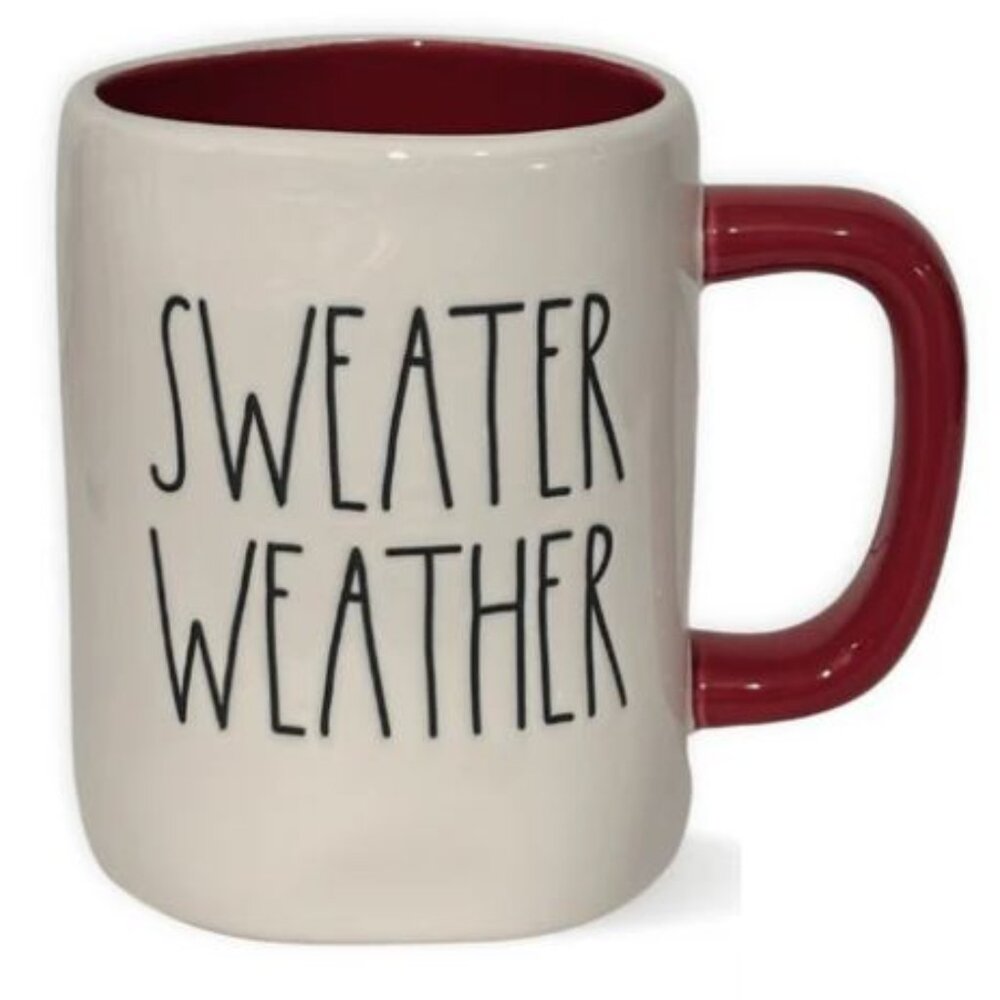 *New* Rae Dunn Sweater Weather Off-white Dark Red Mug